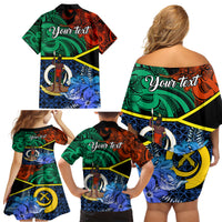Personalised Tafea Day Family Matching Off Shoulder Short Dress and Hawaiian Shirt Vanuatu Sand Drawing With Polynesian Pattern LT9 - Polynesian Pride