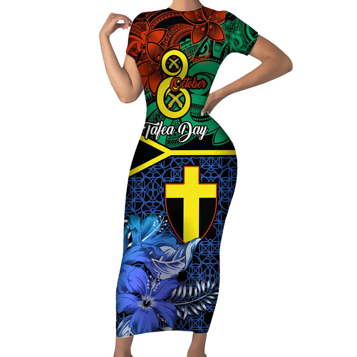 Personalised Tafea Day Family Matching Short Sleeve Bodycon Dress and Hawaiian Shirt Vanuatu Sand Drawing With Polynesian Pattern LT9 Mom's Dress Blue - Polynesian Pride