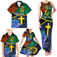 Personalised Tafea Day Family Matching Tank Maxi Dress and Hawaiian Shirt Vanuatu Sand Drawing With Polynesian Pattern LT9 - Polynesian Pride