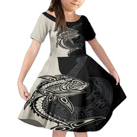 Personalised Polynesia Fishing Family Matching Long Sleeve Bodycon Dress and Hawaiian Shirt With Maori Hei Matau Fish Hook Gold Art LT9 Daughter's Dress Gold - Polynesian Pride