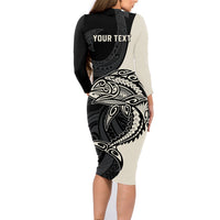 Personalised Polynesia Fishing Family Matching Long Sleeve Bodycon Dress and Hawaiian Shirt With Maori Hei Matau Fish Hook Gold Art LT9 - Polynesian Pride