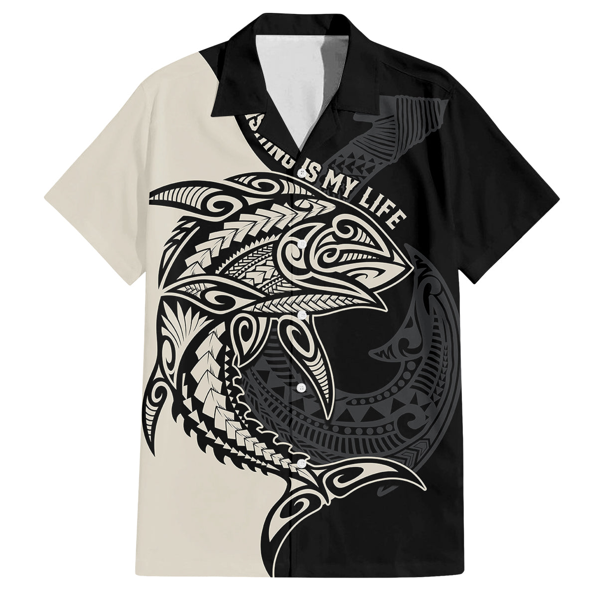 Personalised Polynesia Fishing Family Matching Tank Maxi Dress and Hawaiian Shirt With Maori Hei Matau Fish Hook Gold Art LT9 Dad's Shirt - Short Sleeve Gold - Polynesian Pride