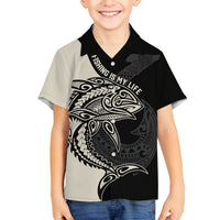 Personalised Polynesia Fishing Family Matching Tank Maxi Dress and Hawaiian Shirt With Maori Hei Matau Fish Hook Gold Art LT9 Son's Shirt Gold - Polynesian Pride