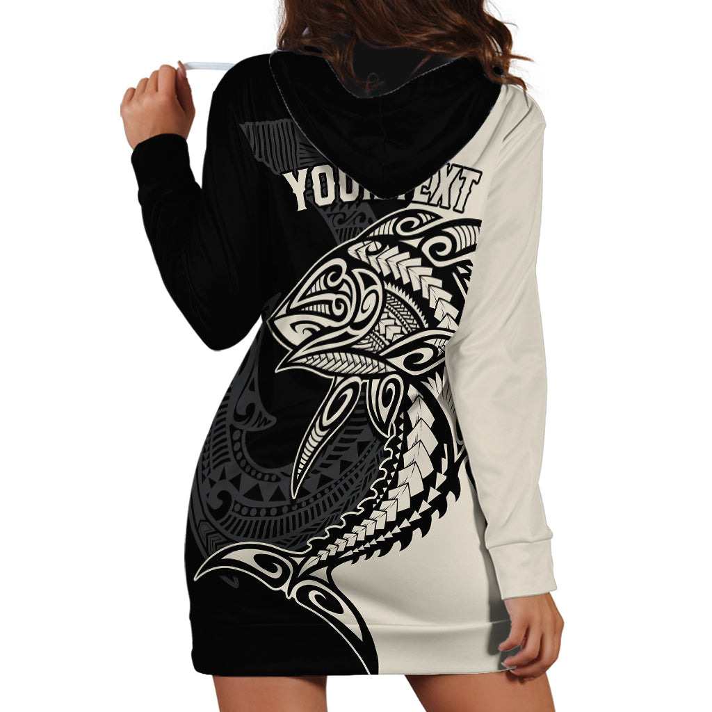 Personalised Polynesia Fishing Hoodie Dress With Maori Hei Matau Fish Hook Gold Art LT9 - Polynesian Pride
