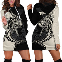 Personalised Polynesia Fishing Hoodie Dress With Maori Hei Matau Fish Hook Gold Art LT9 - Polynesian Pride