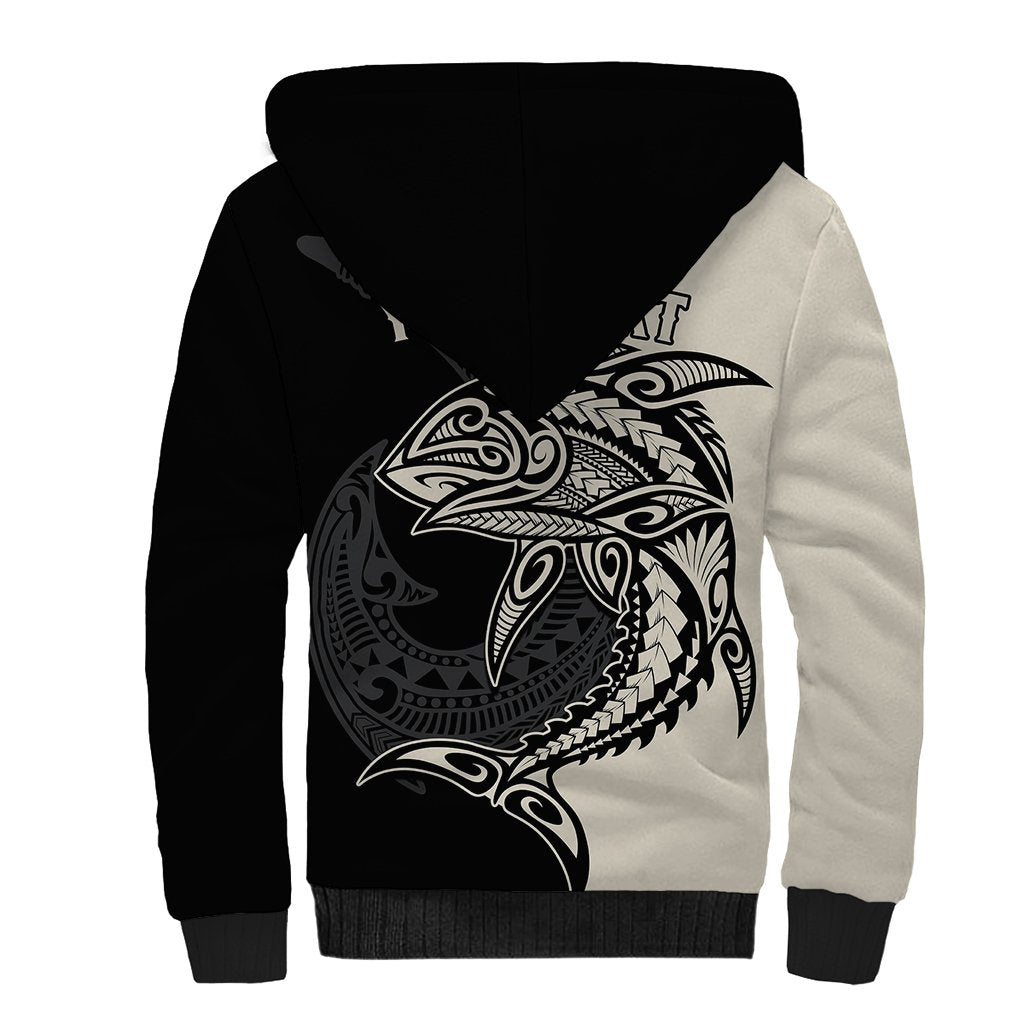 Personalised Polynesia Fishing Sherpa Hoodie With Maori Hei Matau Fish Hook Gold Art LT9 - Polynesian Pride