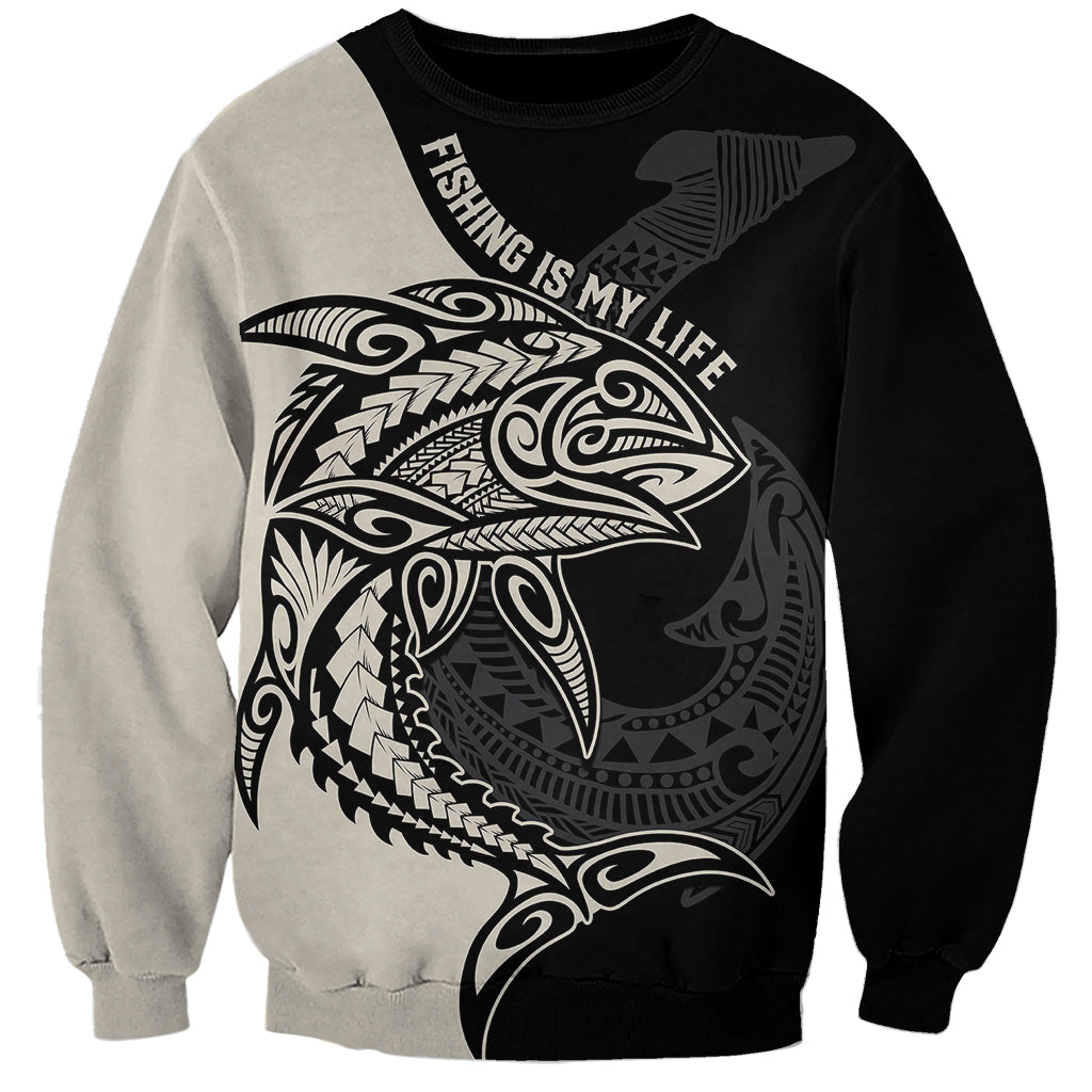 Personalised Polynesia Fishing Sweatshirt With Maori Hei Matau Fish Hook Gold Art LT9 Unisex Gold - Polynesian Pride
