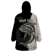 Personalised Polynesia Fishing Wearable Blanket Hoodie With Maori Hei Matau Fish Hook Gold Art LT9 - Polynesian Pride