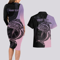 Personalised Polynesia Fishing Couples Matching Long Sleeve Bodycon Dress and Hawaiian Shirt With Maori Hei Matau Fish Hook Pastel Art LT9 - Polynesian Pride