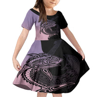 Personalised Polynesia Fishing Family Matching Off Shoulder Long Sleeve Dress and Hawaiian Shirt With Maori Hei Matau Fish Hook Pastel Art LT9 Daughter's Dress Pastel - Polynesian Pride
