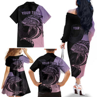Personalised Polynesia Fishing Family Matching Off Shoulder Long Sleeve Dress and Hawaiian Shirt With Maori Hei Matau Fish Hook Pastel Art LT9 - Polynesian Pride