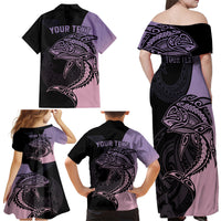 Personalised Polynesia Fishing Family Matching Off Shoulder Maxi Dress and Hawaiian Shirt With Maori Hei Matau Fish Hook Pastel Art LT9 - Polynesian Pride