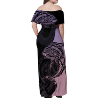Personalised Polynesia Fishing Family Matching Off Shoulder Maxi Dress and Hawaiian Shirt With Maori Hei Matau Fish Hook Pastel Art LT9 - Polynesian Pride
