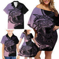 Personalised Polynesia Fishing Family Matching Off Shoulder Short Dress and Hawaiian Shirt With Maori Hei Matau Fish Hook Pastel Art LT9 - Polynesian Pride