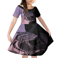 Personalised Polynesia Fishing Family Matching Short Sleeve Bodycon Dress and Hawaiian Shirt With Maori Hei Matau Fish Hook Pastel Art LT9 Daughter's Dress Pastel - Polynesian Pride
