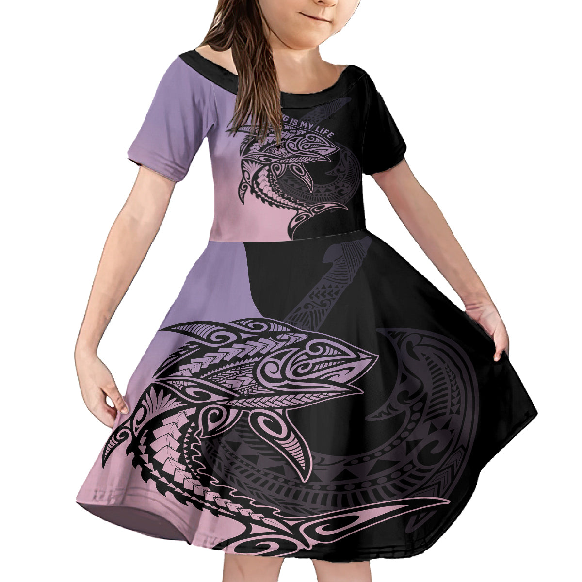 Personalised Polynesia Fishing Family Matching Tank Maxi Dress and Hawaiian Shirt With Maori Hei Matau Fish Hook Pastel Art LT9 Daughter's Dress Pastel - Polynesian Pride
