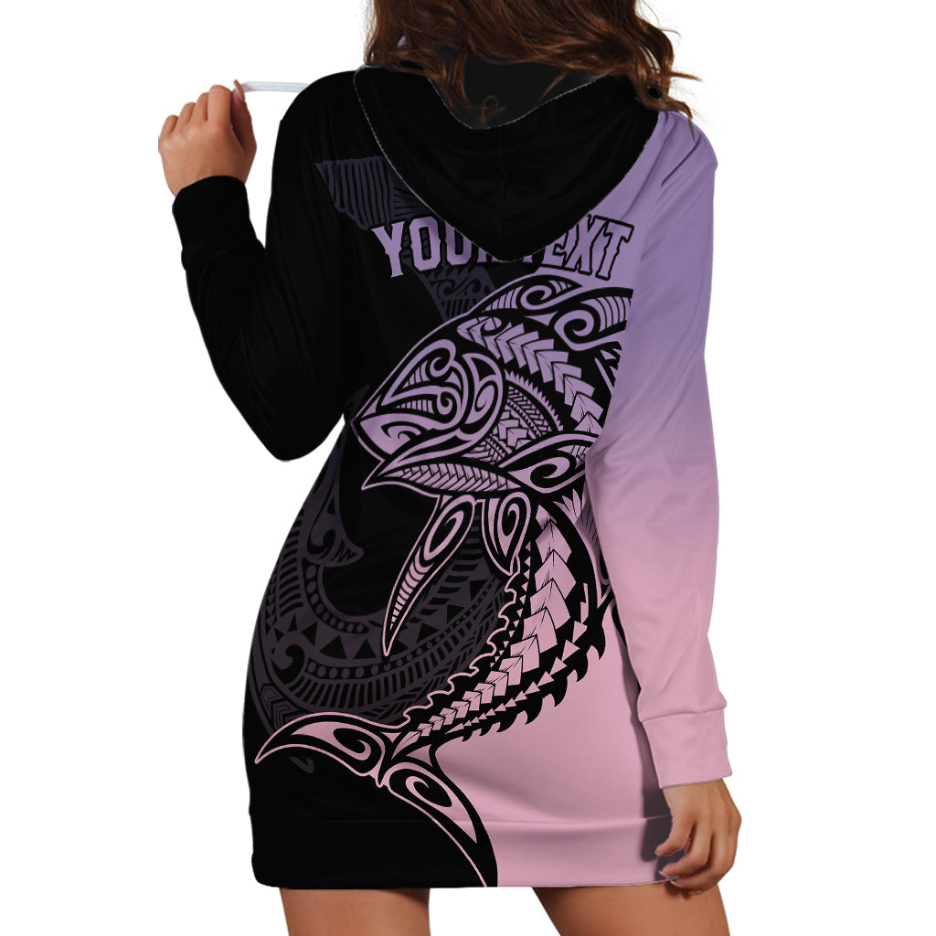 Personalised Polynesia Fishing Hoodie Dress With Maori Hei Matau Fish Hook Pastel Art LT9 - Polynesian Pride