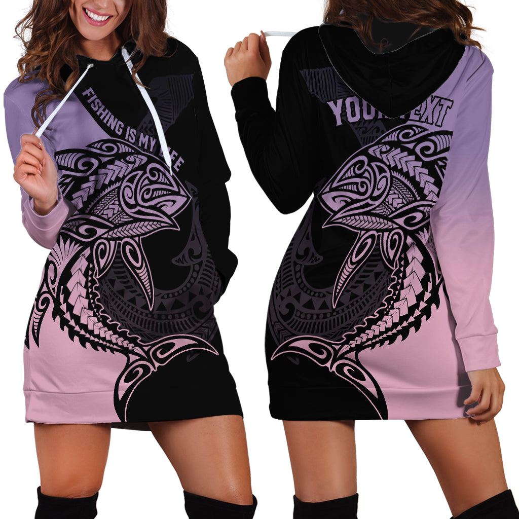Personalised Polynesia Fishing Hoodie Dress With Maori Hei Matau Fish Hook Pastel Art LT9 - Polynesian Pride