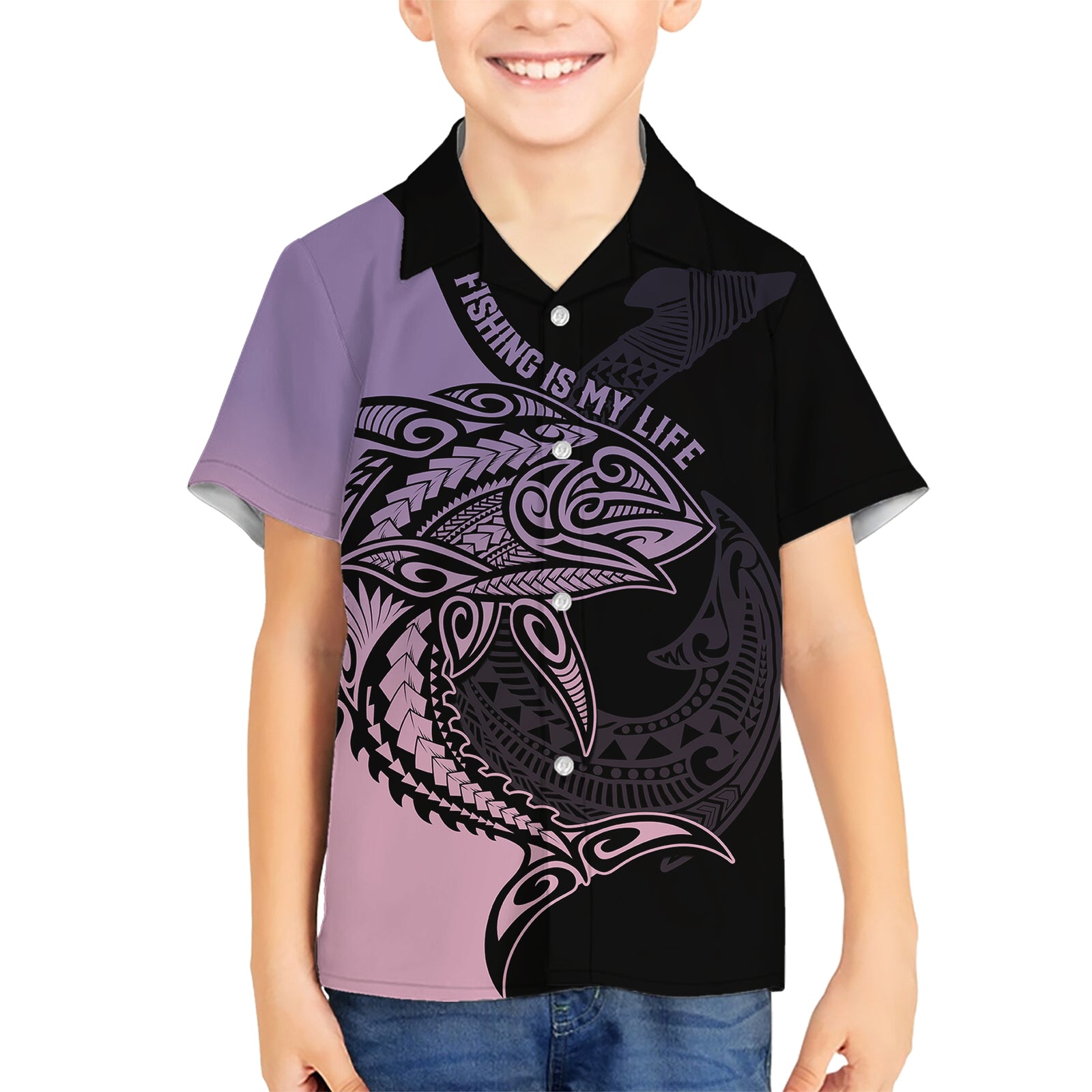 Personalised Polynesia Fishing Kid Hawaiian Shirt With Maori Hei Matau Fish Hook Pastel Art LT9 Kid Pastel - Polynesian Pride