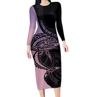 Personalised Polynesia Fishing Long Sleeve Bodycon Dress With Maori Hei Matau Fish Hook Pastel Art LT9 Long Dress Pastel - Polynesian Pride