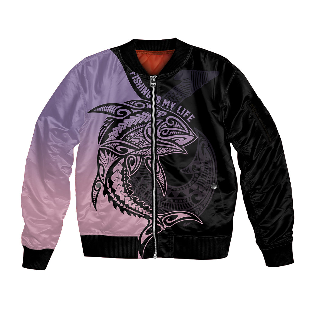 Personalised Polynesia Fishing Sleeve Zip Bomber Jacket With Maori Hei Matau Fish Hook Pastel Art LT9 Unisex Pastel - Polynesian Pride