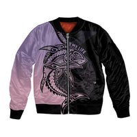 Personalised Polynesia Fishing Sleeve Zip Bomber Jacket With Maori Hei Matau Fish Hook Pastel Art LT9 Unisex Pastel - Polynesian Pride