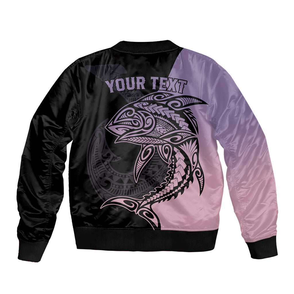 Personalised Polynesia Fishing Sleeve Zip Bomber Jacket With Maori Hei Matau Fish Hook Pastel Art LT9 - Polynesian Pride