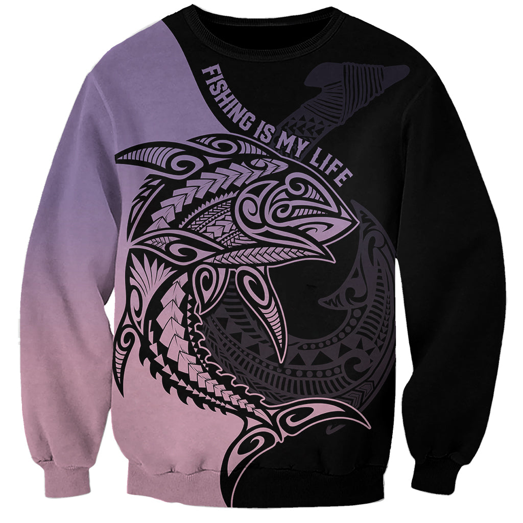 Personalised Polynesia Fishing Sweatshirt With Maori Hei Matau Fish Hook Pastel Art LT9 Unisex Pastel - Polynesian Pride