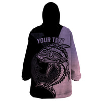 Personalised Polynesia Fishing Wearable Blanket Hoodie With Maori Hei Matau Fish Hook Pastel Art LT9 - Polynesian Pride