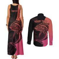 Personalised Polynesia Fishing Couples Matching Tank Maxi Dress and Long Sleeve Button Shirts With Maori Hei Matau Fish Hook Pink Art LT9 - Polynesian Pride