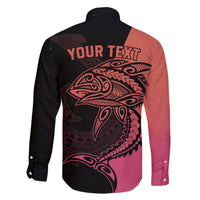 Personalised Polynesia Fishing Family Matching Long Sleeve Bodycon Dress and Hawaiian Shirt With Maori Hei Matau Fish Hook Pink Art LT9 - Polynesian Pride
