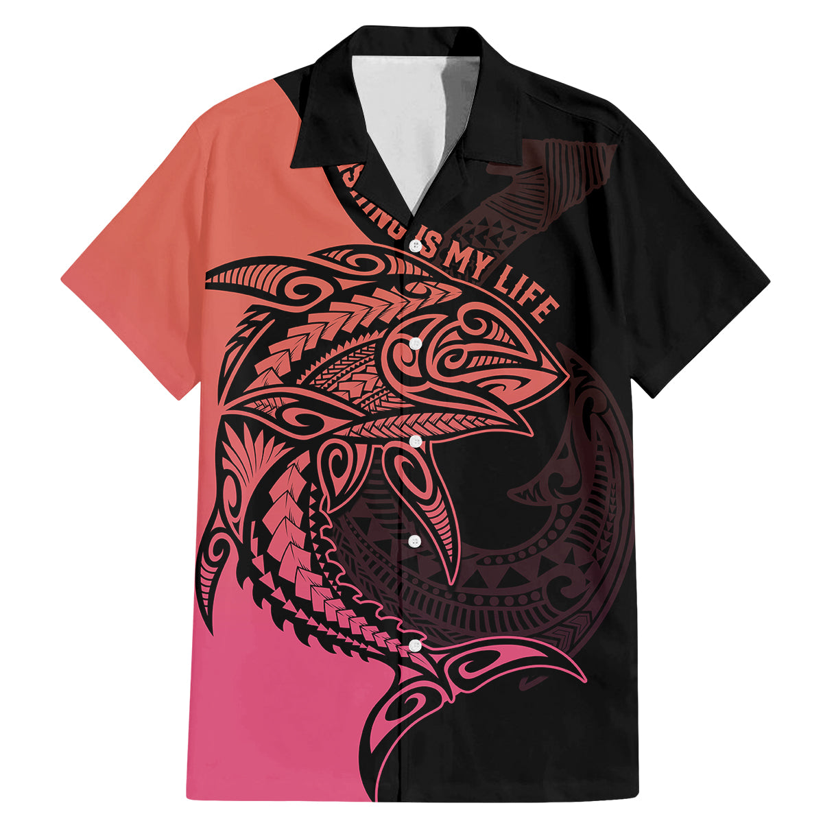 Personalised Polynesia Fishing Family Matching Mermaid Dress and Hawaiian Shirt With Maori Hei Matau Fish Hook Pink Art LT9 Dad's Shirt - Short Sleeve Pink - Polynesian Pride