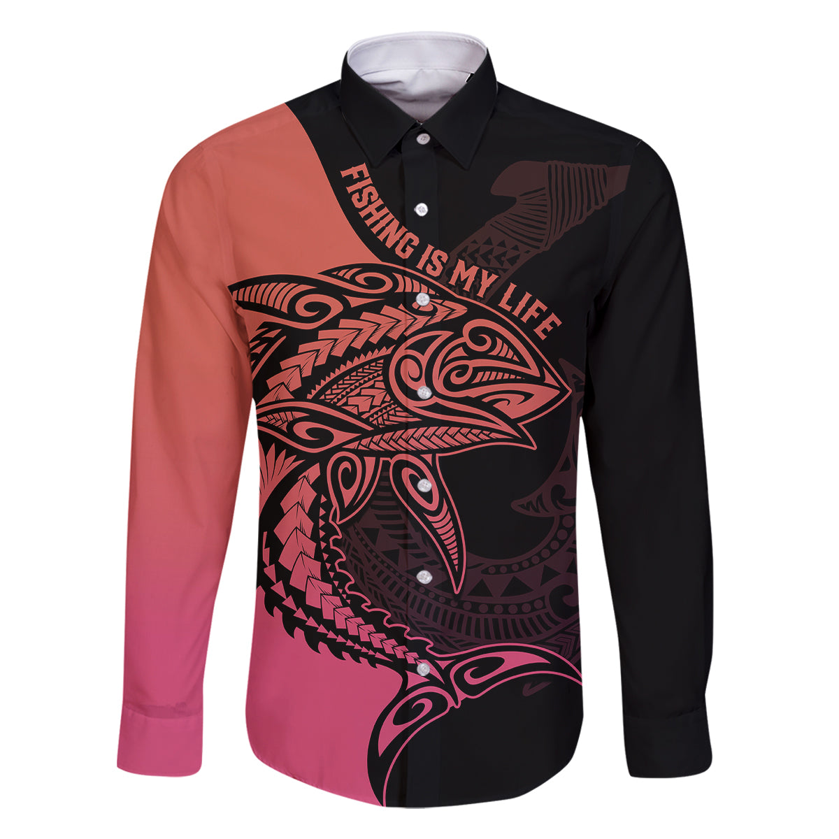 Personalised Polynesia Fishing Family Matching Off Shoulder Long Sleeve Dress and Hawaiian Shirt With Maori Hei Matau Fish Hook Pink Art LT9 Dad's Shirt - Long Sleeve Pink - Polynesian Pride