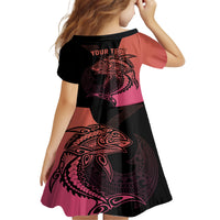 Personalised Polynesia Fishing Family Matching Off Shoulder Maxi Dress and Hawaiian Shirt With Maori Hei Matau Fish Hook Pink Art LT9 - Polynesian Pride