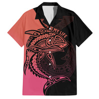 Personalised Polynesia Fishing Family Matching Off Shoulder Maxi Dress and Hawaiian Shirt With Maori Hei Matau Fish Hook Pink Art LT9 Dad's Shirt - Short Sleeve Pink - Polynesian Pride