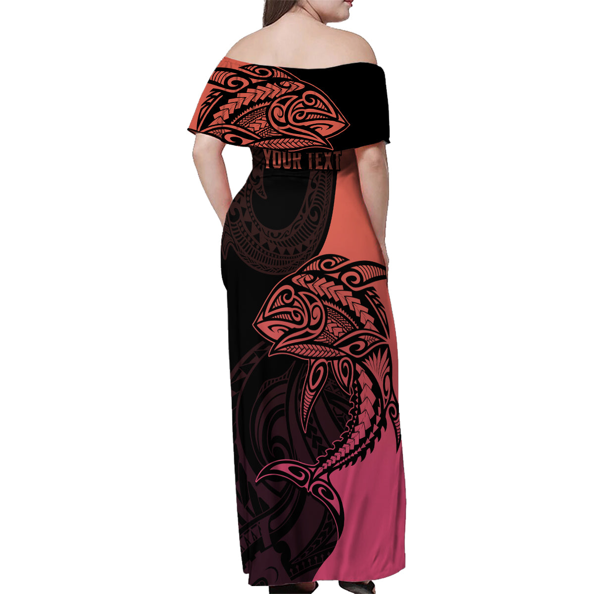 Personalised Polynesia Fishing Family Matching Off Shoulder Maxi Dress and Hawaiian Shirt With Maori Hei Matau Fish Hook Pink Art LT9 - Polynesian Pride