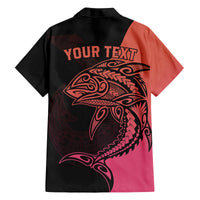 Personalised Polynesia Fishing Family Matching Off Shoulder Short Dress and Hawaiian Shirt With Maori Hei Matau Fish Hook Pink Art LT9 - Polynesian Pride