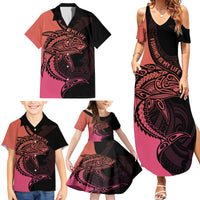 Personalised Polynesia Fishing Family Matching Summer Maxi Dress and Hawaiian Shirt With Maori Hei Matau Fish Hook Pink Art LT9 - Polynesian Pride