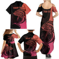 Personalised Polynesia Fishing Family Matching Summer Maxi Dress and Hawaiian Shirt With Maori Hei Matau Fish Hook Pink Art LT9 - Polynesian Pride