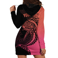 Personalised Polynesia Fishing Hoodie Dress With Maori Hei Matau Fish Hook Pink Art LT9 - Polynesian Pride