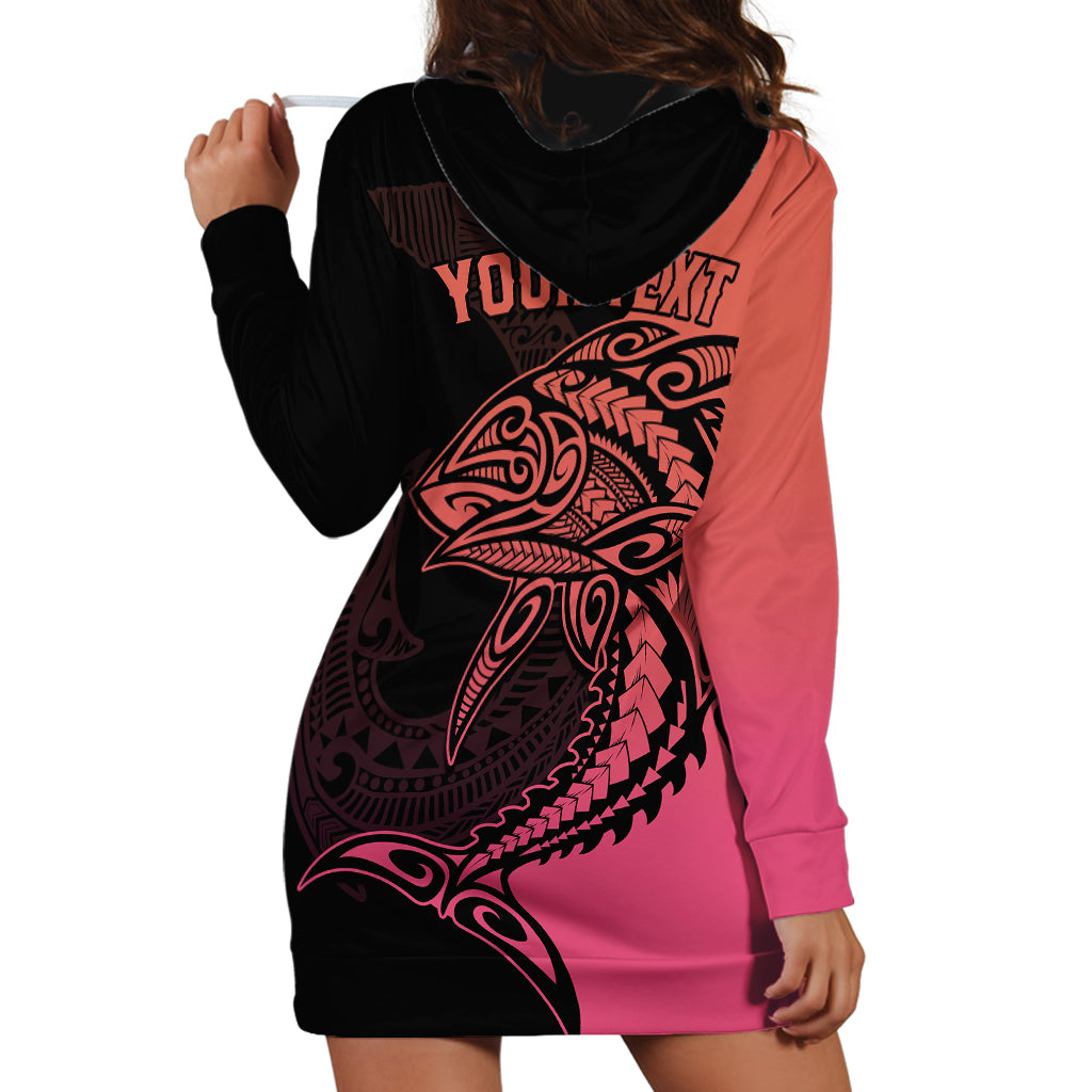 Personalised Polynesia Fishing Hoodie Dress With Maori Hei Matau Fish Hook Pink Art LT9 - Polynesian Pride