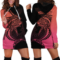 Personalised Polynesia Fishing Hoodie Dress With Maori Hei Matau Fish Hook Pink Art LT9 - Polynesian Pride