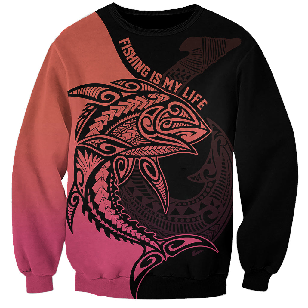 Personalised Polynesia Fishing Sweatshirt With Maori Hei Matau Fish Hook Pink Art LT9 Unisex Pink - Polynesian Pride