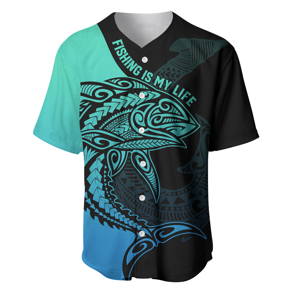 Personalised Polynesia Fishing Baseball Jersey With Maori Hei Matau Fish Hook Turquoise Art LT9 Turquoise - Polynesian Pride