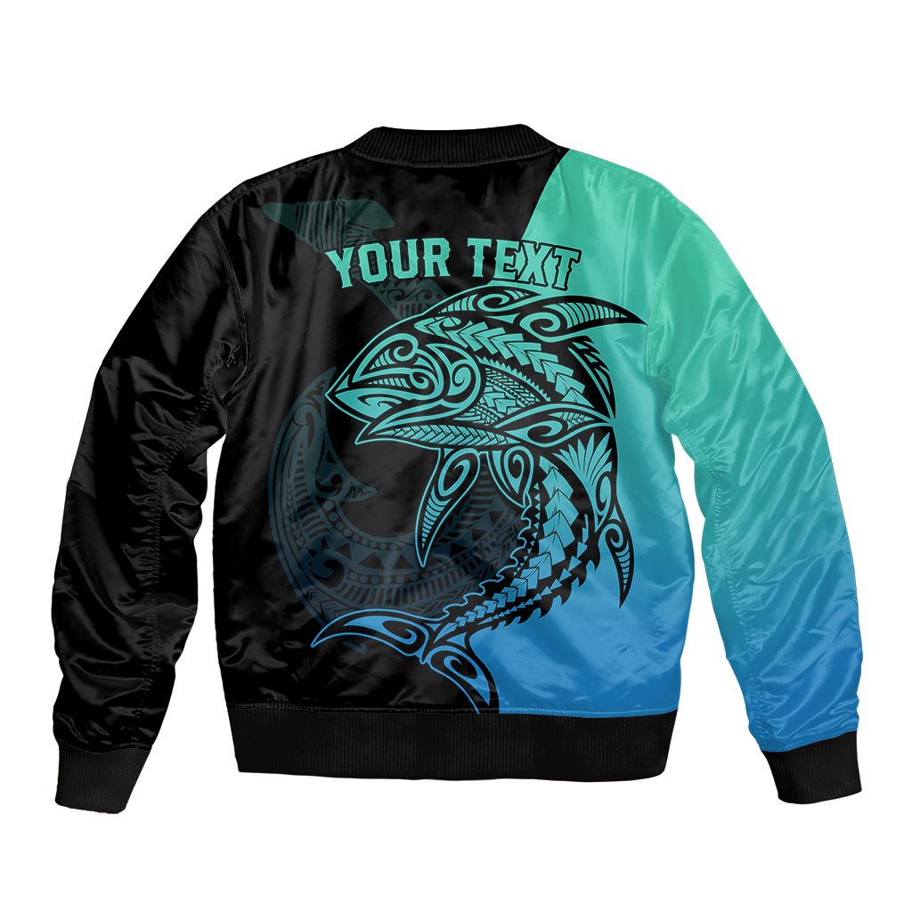 Personalised Polynesia Fishing Bomber Jacket With Maori Hei Matau Fish Hook Turquoise Art LT9 - Polynesian Pride