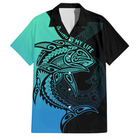 Personalised Polynesia Fishing Family Matching Summer Maxi Dress and Hawaiian Shirt With Maori Hei Matau Fish Hook Turquoise Art LT9 Dad's Shirt - Short Sleeve Turquoise - Polynesian Pride