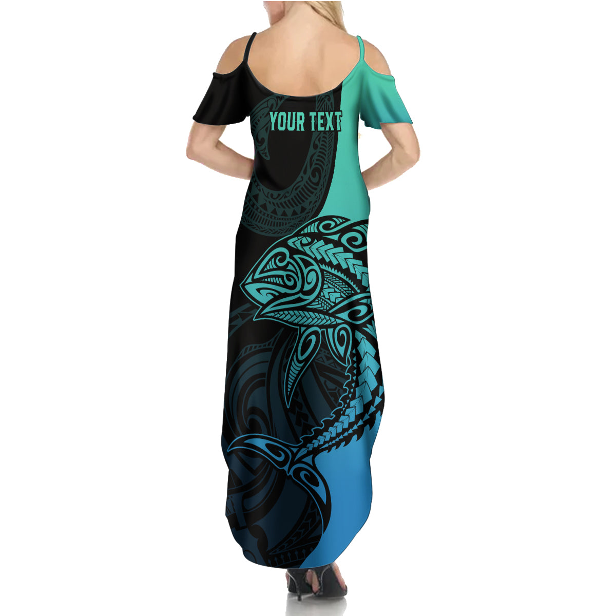 Personalised Polynesia Fishing Family Matching Summer Maxi Dress and Hawaiian Shirt With Maori Hei Matau Fish Hook Turquoise Art LT9 - Polynesian Pride