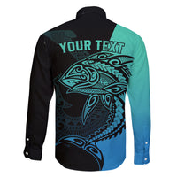 Personalised Polynesia Fishing Family Matching Tank Maxi Dress and Hawaiian Shirt With Maori Hei Matau Fish Hook Turquoise Art LT9 - Polynesian Pride