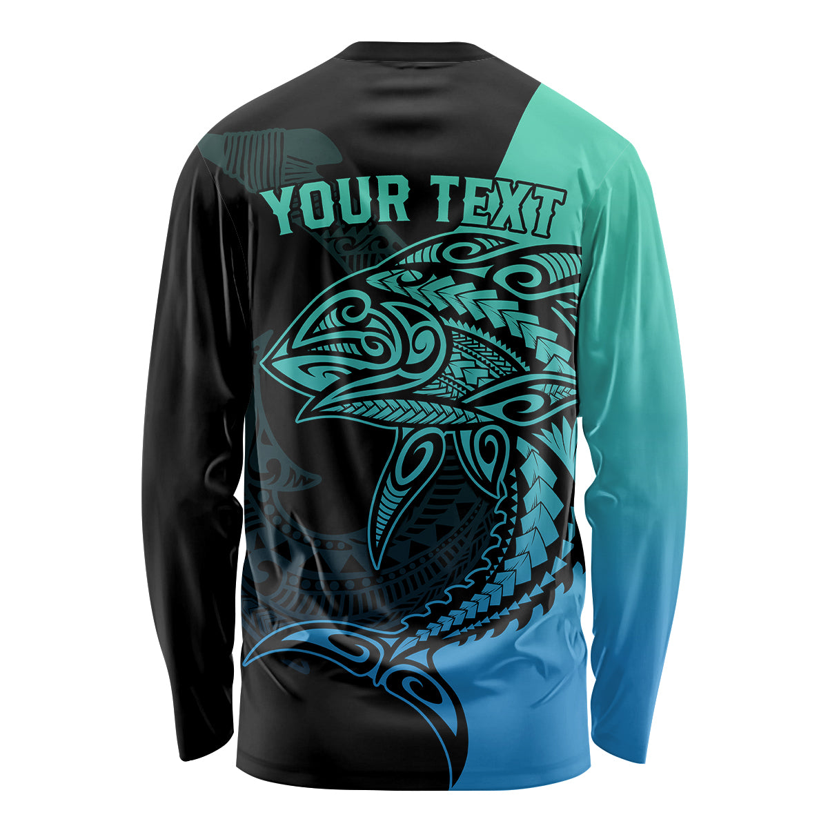 Personalised Polynesia Fishing Long Sleeve Shirt With Maori Hei Matau Fish Hook Turquoise Art LT9 - Polynesian Pride