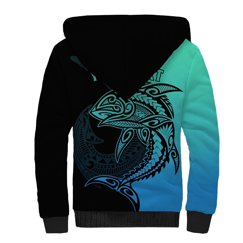 Personalised Polynesia Fishing Sherpa Hoodie With Maori Hei Matau Fish Hook Turquoise Art LT9 - Polynesian Pride